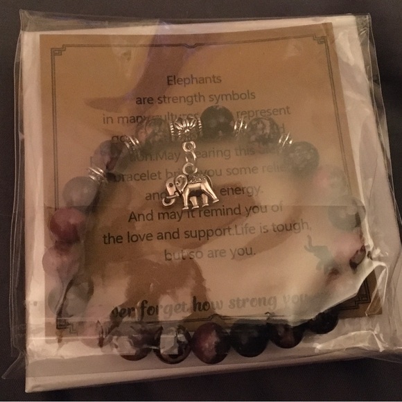 Natural Stone Inspirational Strong Elephant Bracelet - Picture 4 of 4